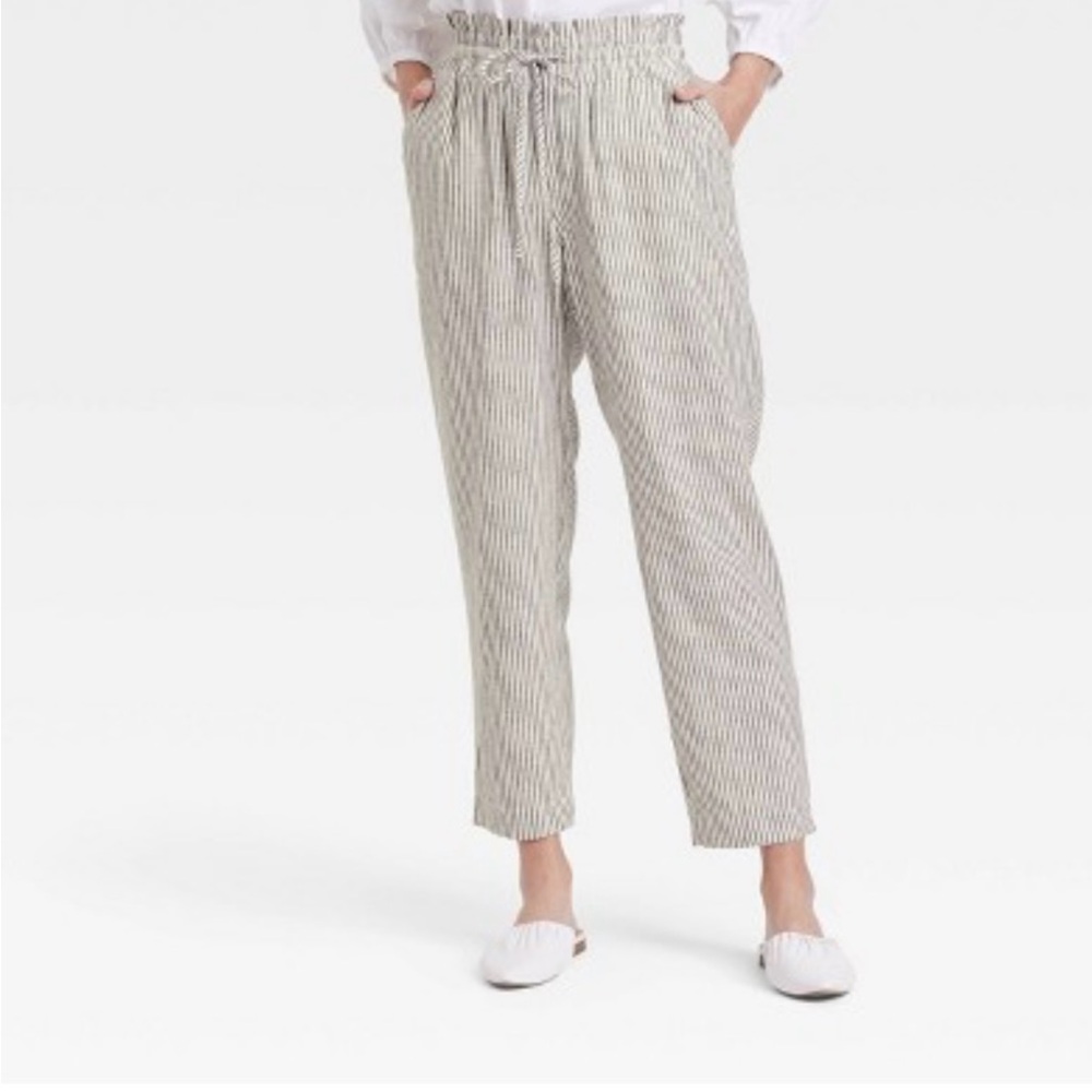 NWOT Women's Target Striped High Rise Ruffle Waisted Pull On Linen Pants